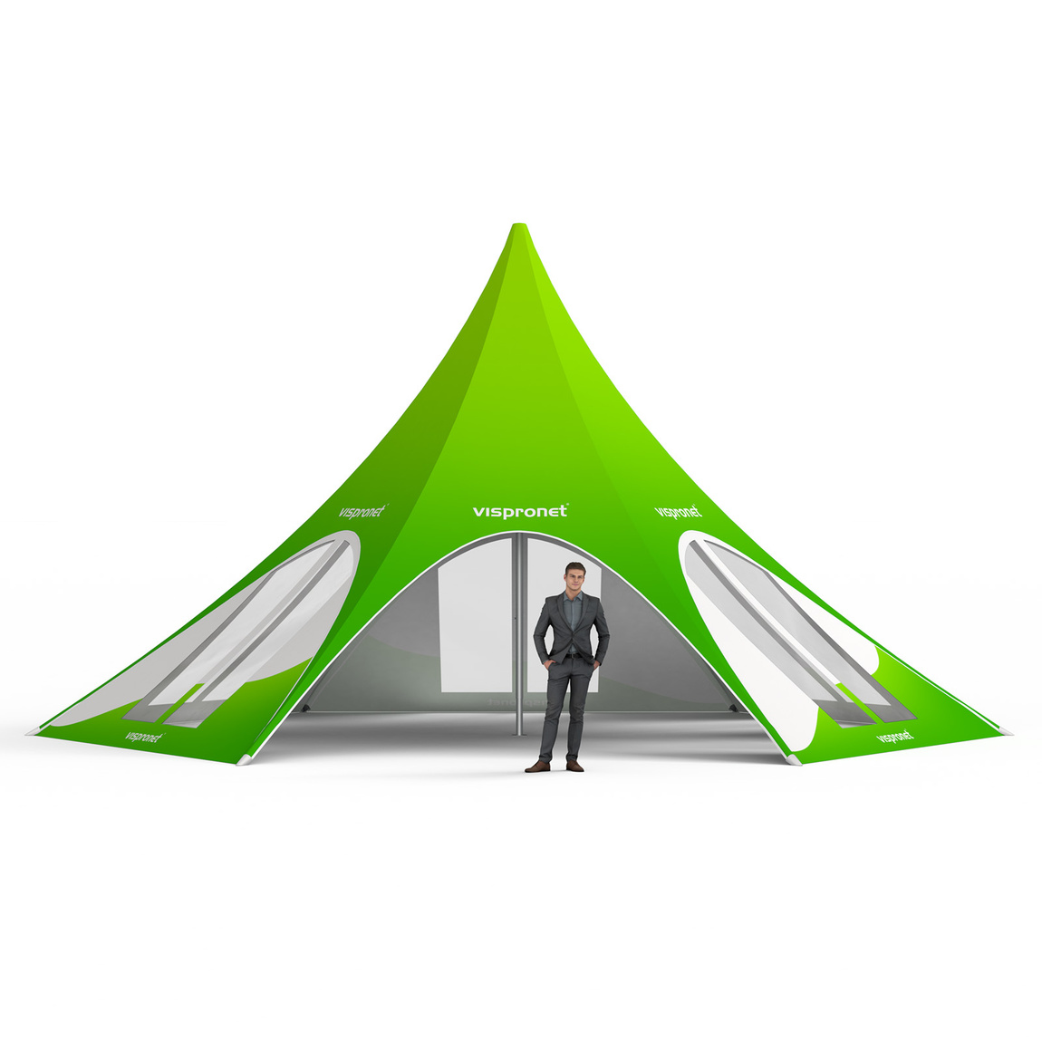 Sternzelt mit 5 Wänden: 5 Wände mit Bogenfenstern, schmal