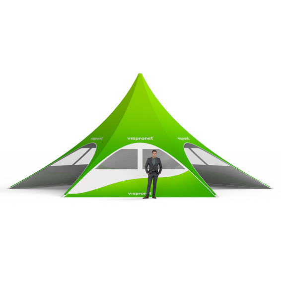 Sternzelt mit 4 Wänden: 3 Wänden mit Trapezfenstern und 1 Vollwand