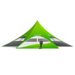 Sternzelt mit 4 Wänden: 3 Wänden mit Trapezfenstern und 1 Vollwand