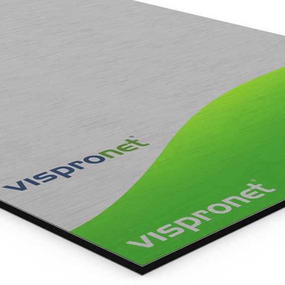 Werbeschilder aus Aluminiumverbundplatten, silber, Detail Ecke