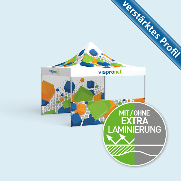 Faltzelt Premium 3 x 3 m mit 2 Wänden, mit Druck
