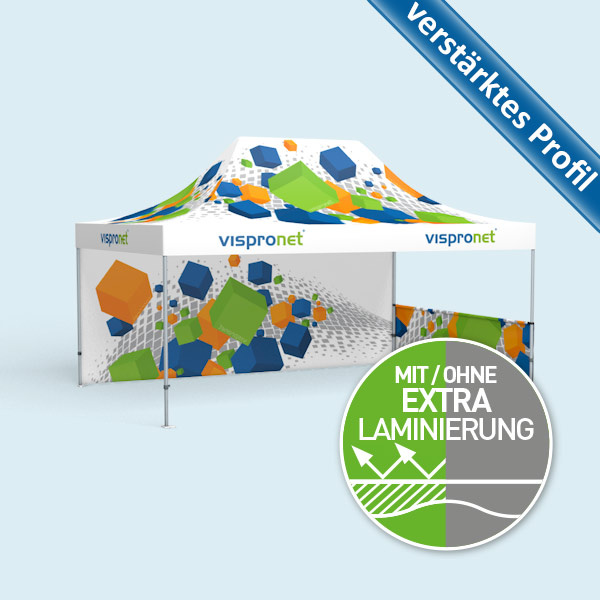 Faltzelt Premium 3 x 4,5 m mit 2 Wänden, mit Druck