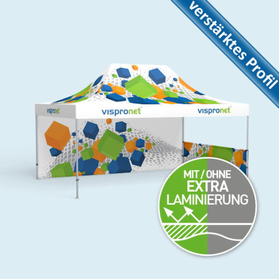 Faltzelt Premium 4 x 6 m mit 2 Wänden, mit Druck