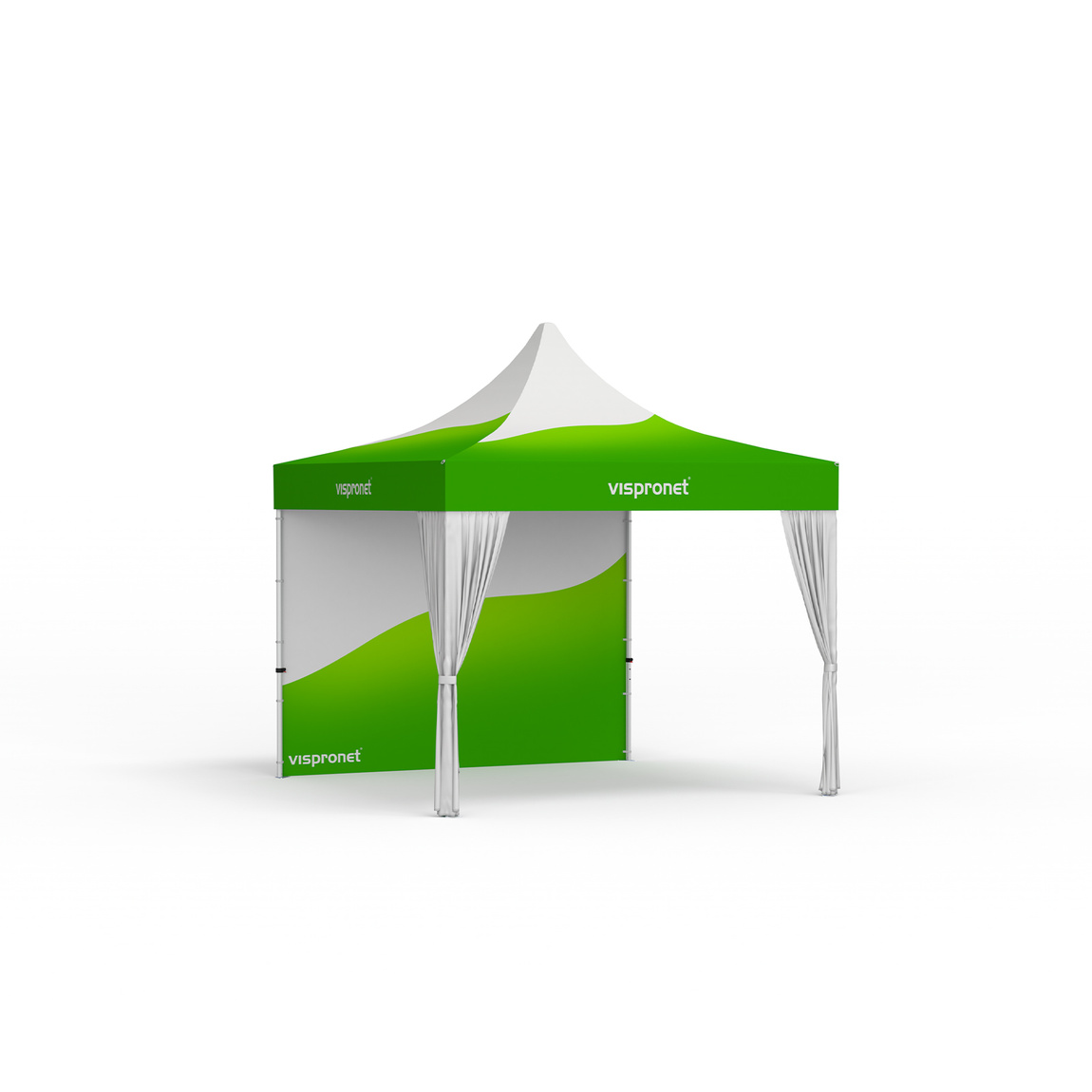 Faltzelt Select 3 x 3 m mit 1 Wand und 2 weißen Dekoschals