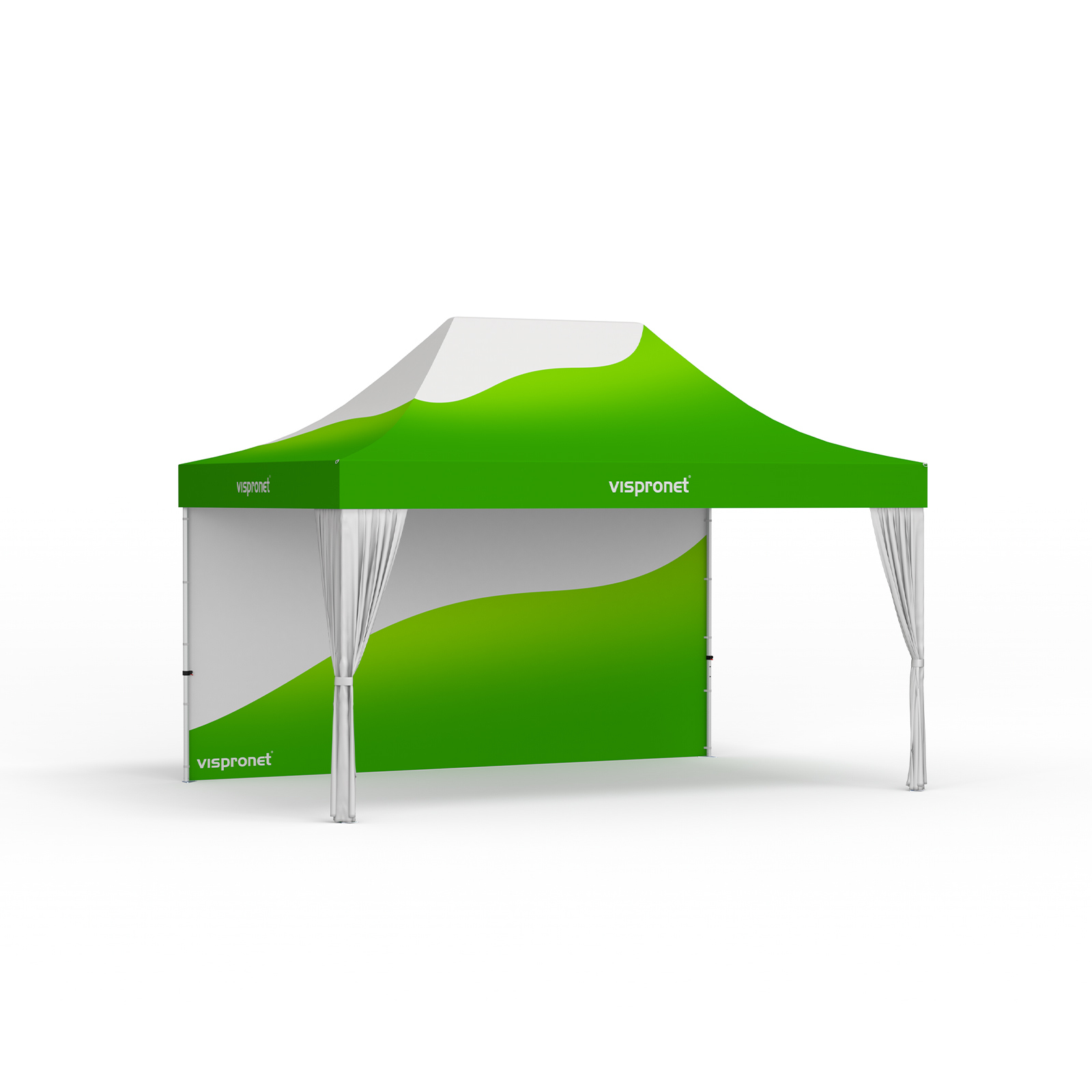 Faltzelt Select 3 x 3 m mit 1 Wand und 2 weißen Dekoschals
