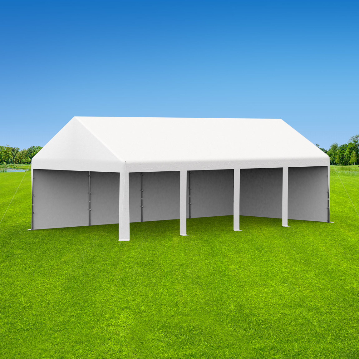 Partyzelt Select 4x8: 1 Zeltseite mit Vollwänden, 1 Giebelseite mit Vollwand