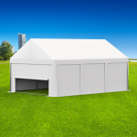 Partyzelt 4x6: Zeltseiten mit Vollwänden, Giebelseite vorn mit Tür