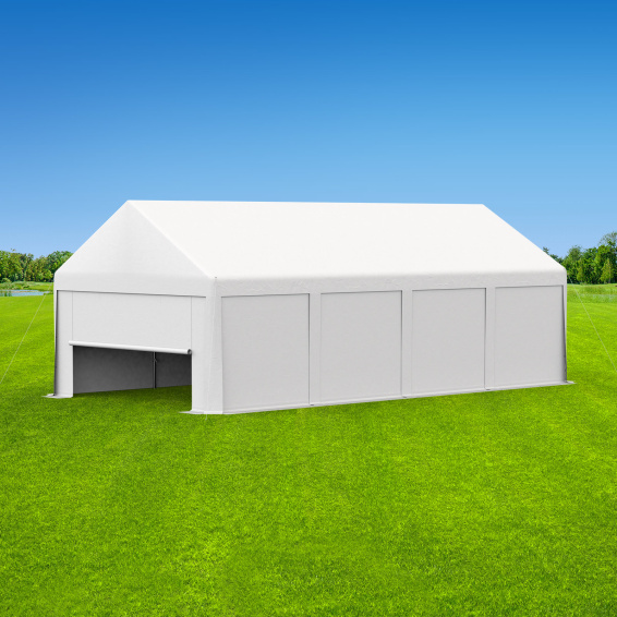 Partyzelt 4x8: Zeltseiten mit Vollwänden, Giebelseite vorn mit Tür