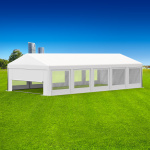 Partyzelt 5x10: Zeltwände mit Fenstern, Giebelseiten Vollwand & Wand mit Tür