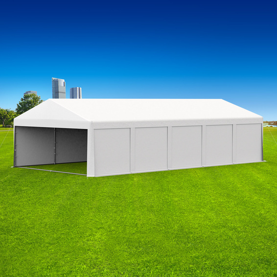 Partyzelt 5x10: Zeltseiten mit Vollwänden, Giebelseite vorn mit Tür