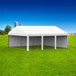 Partyzelt 6x6: 1 Zeltseite mit Vollwänden, 1 Giebelseite mit Vollwand