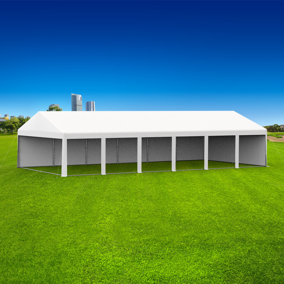 Partyzelt 6x12: 1 Zeltseite mit Vollwänden, 1 Giebelseite mit Vollwand