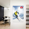 Werbung für die neueste Skimode auf einem Textilposter