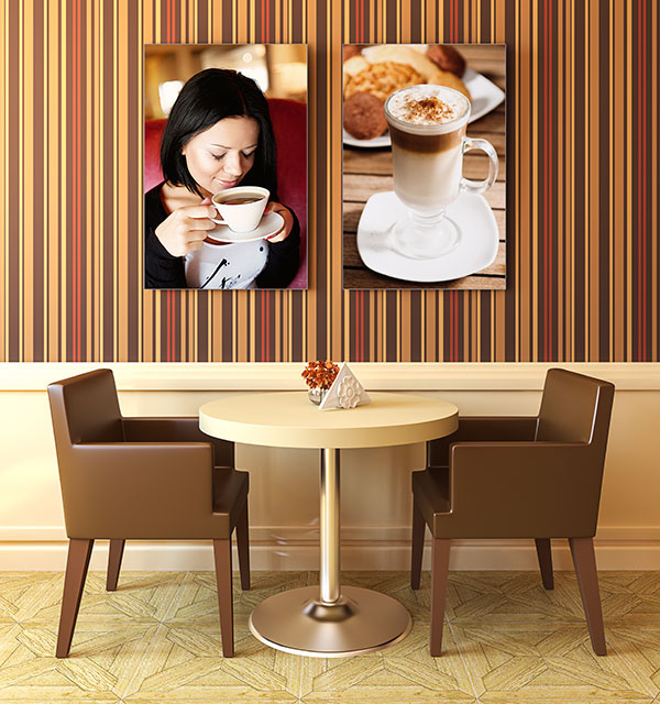 Wandrahmen Q-Frame® zur anspruchvollen Caféhaus-Dekoration