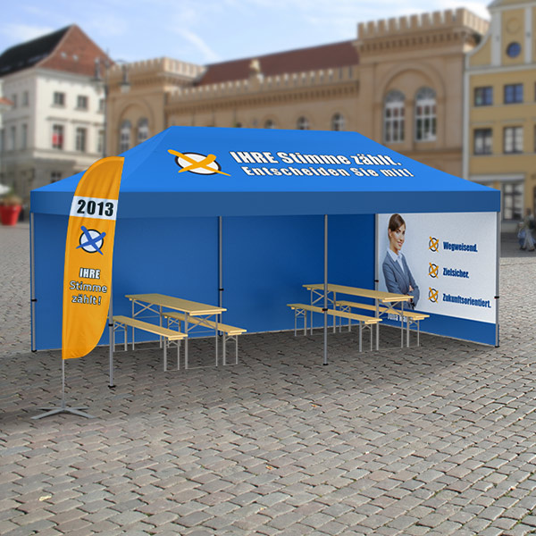 Faltzelt Select 3 x 6 m mit Wahlwerbung (Motive innen)