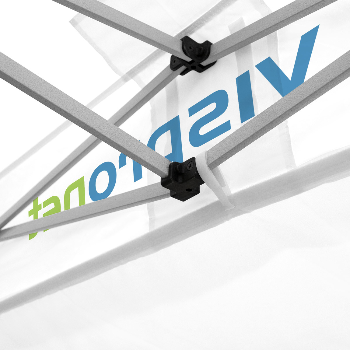 Ansicht Zelt innen: Befestigung Vordach mit Klettband & Schlaufe am Volant