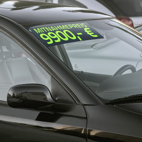 Aufkleber im Querformat, zur Kennzeichnung von Angeboten in Autohäusern