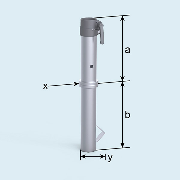 Maße Bodenhülse: a = 26 cm, b = 29 cm, x = ø 8 cm, y = 15 cm