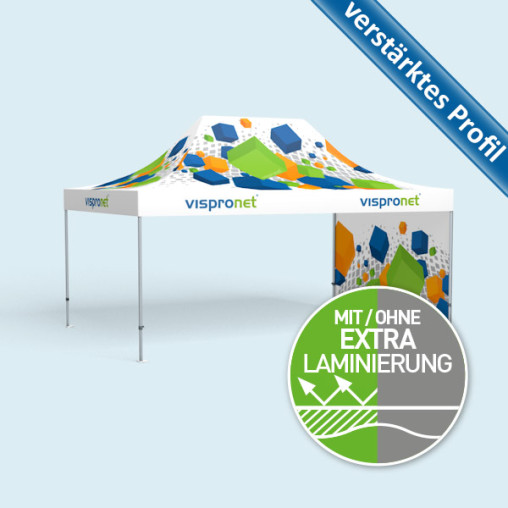 Faltzelt Premium 3 x 4,5 m mit einer Wand, mit Druck (Motiv innen)