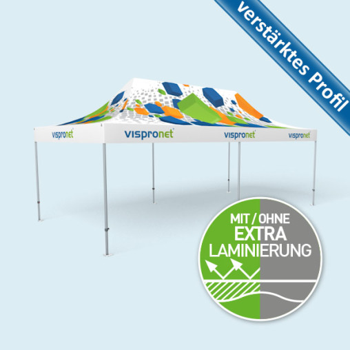Faltpavillon Premium 4 x 8 m, Dach & Volant mit Druck, ohne Zeltwände