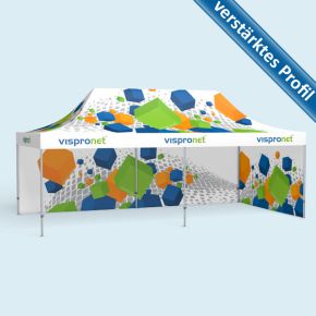 Faltzelt Premium 4 x 8 m, 2 Wände, mit Druck