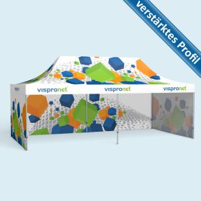 Faltzelt Premium 4 x 8 m, 3 Wände, mit Druck