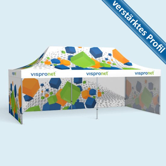 Faltzelt Premium 3 x 6 m, 3 Wände, mit Druck