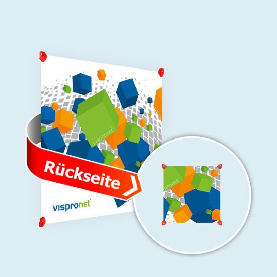 Werbeplanen, quadratisch, beidseitig bedruckt, mit Klemm-Ösen