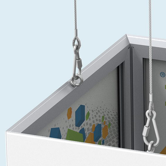 Detail: Abhängung mit Ringöse und Drahtanschlagseil bei 4 & 5 Seitenflächen