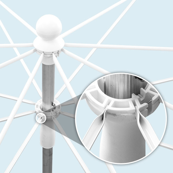 Schirmgestell ø 300 cm: Streben aus Federstahl mit U-Profil - erhöhter Wetterschutz