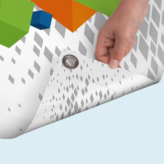 PVC-Banner, hochformat, beidseitig bedruckt, mit Randverstärkung