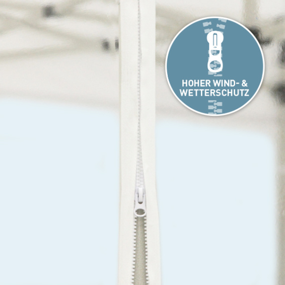 Wand mit Reißverschluss - lückenlose, winddichte Verbindung d. Zeltwände