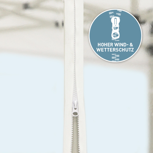 Wand mit Reißverschluss - lückenlose, winddichte Verbindung d. Zeltwände