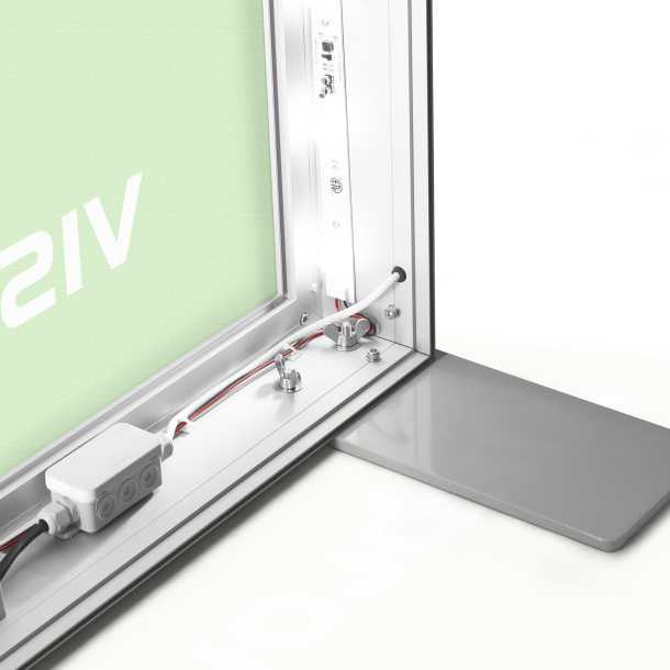 verdeckt im Rahmen montiertes Netzteil, Rahmen inkl. Kabeldurchführung