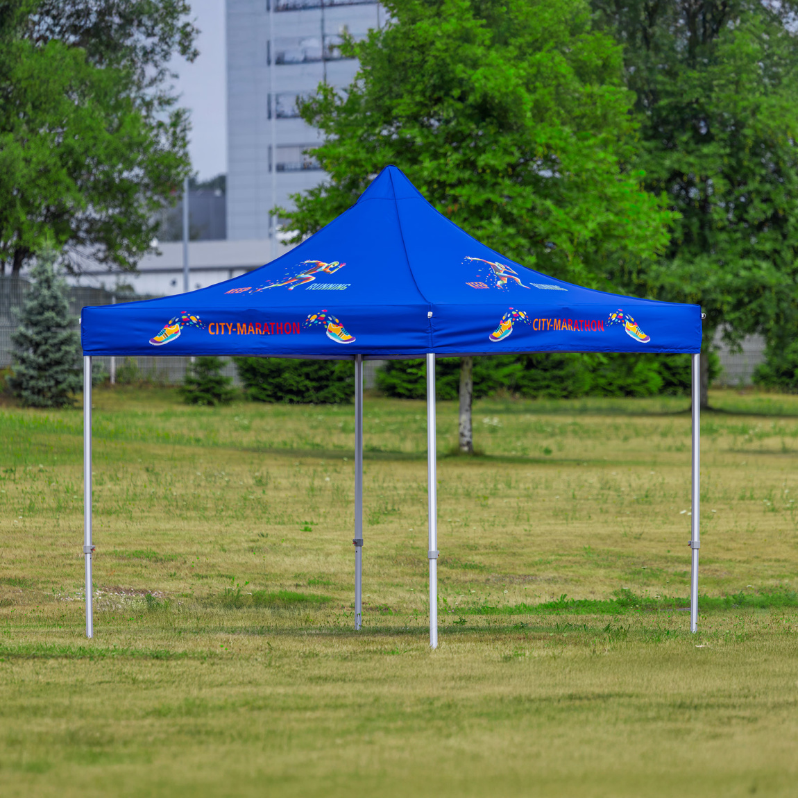 Faltzelt 3x3 m, blau mit Logodruck