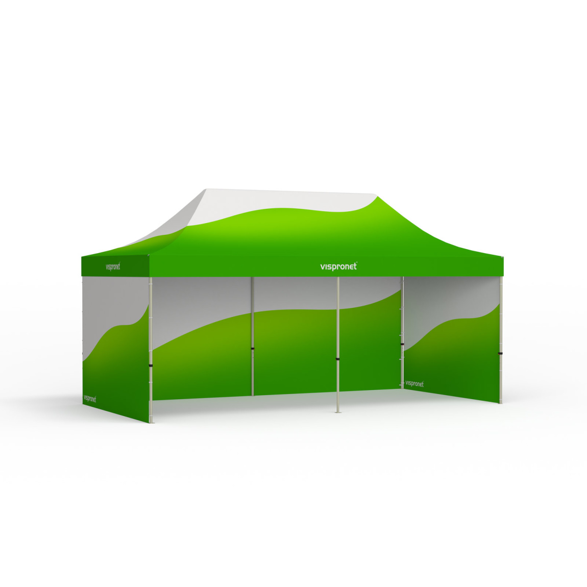Faltzelt Basic mit individuell bedrucktem Zeltdach und 3 Vollwänden