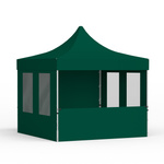 Faltzelt 3x3 m mit 1 Vollwand, 1 halbhohen Wand und 2 Wänden mit Fenstern, grün