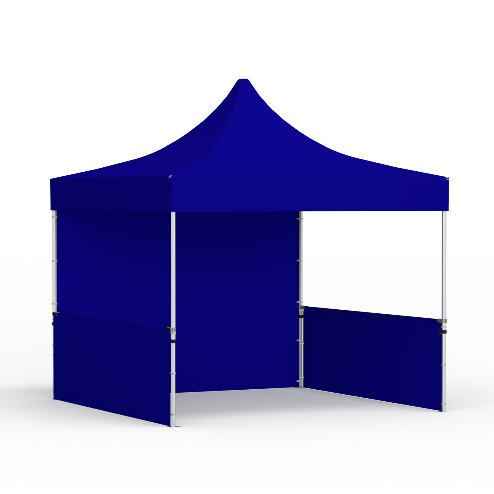 Faltzelt 3x3 m mit 1 Vollwand und 2 halbhohen Wänden, blau