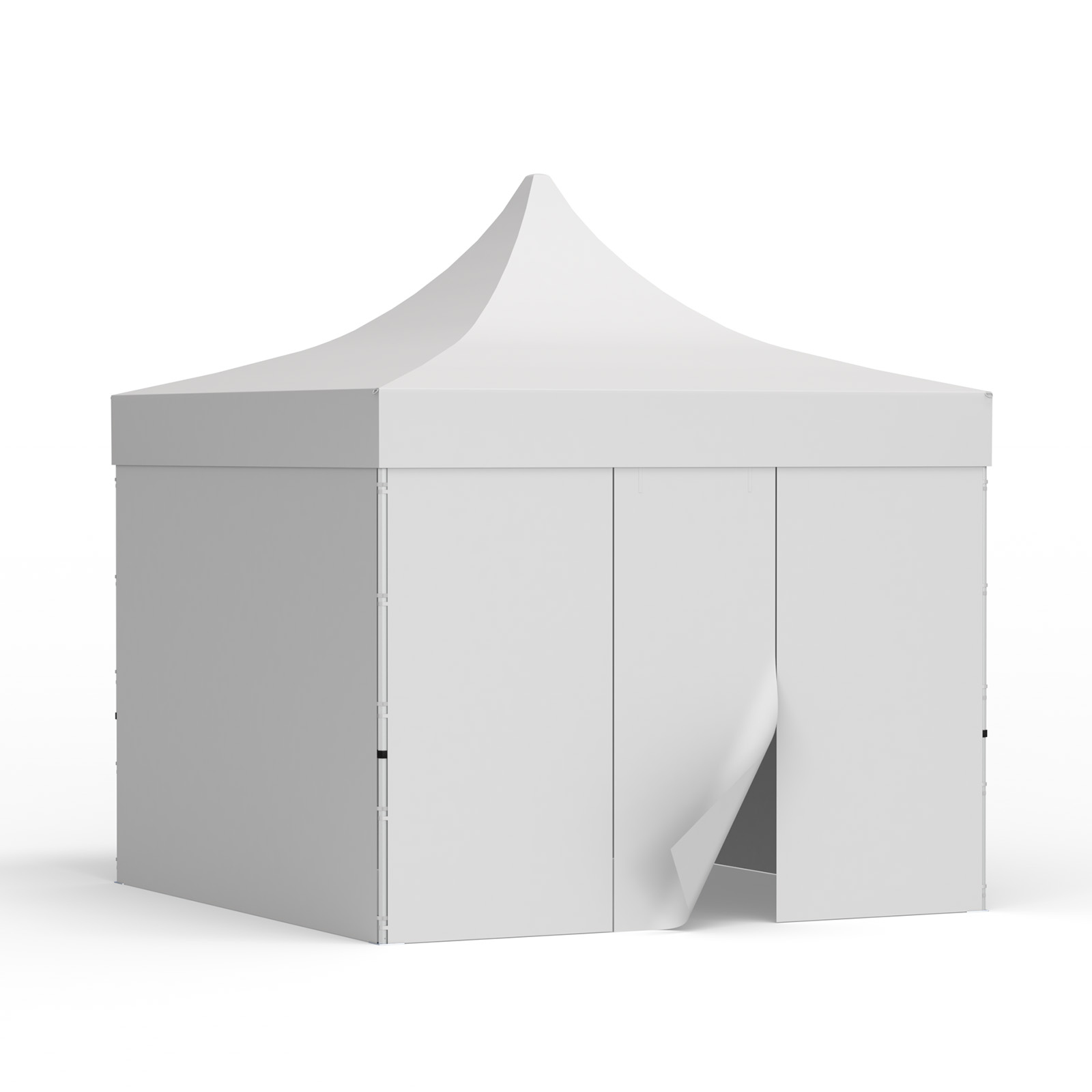 Faltzelt 3x3 m mit 3 Vollwänden und 1 Wand mit Tür, weiß