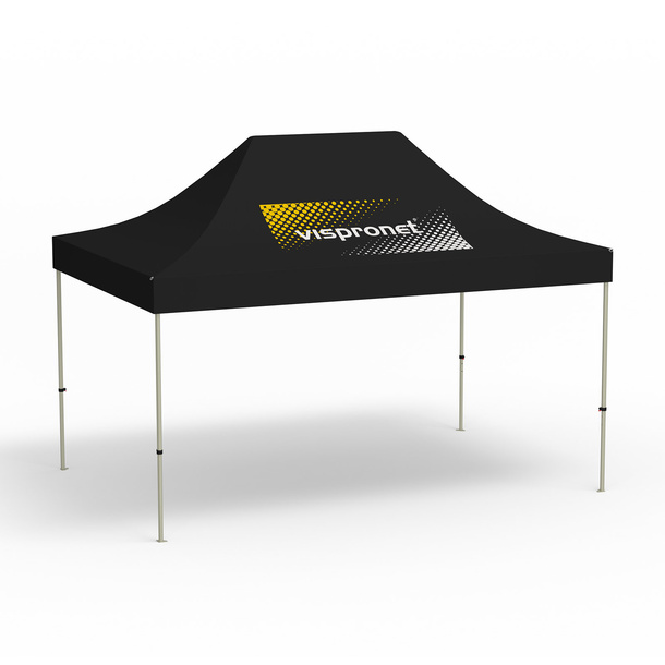 Faltpavillon Basic, 3 x 4,5 m, schwarz, Dach mit 1 Logodruck (Seite 1)