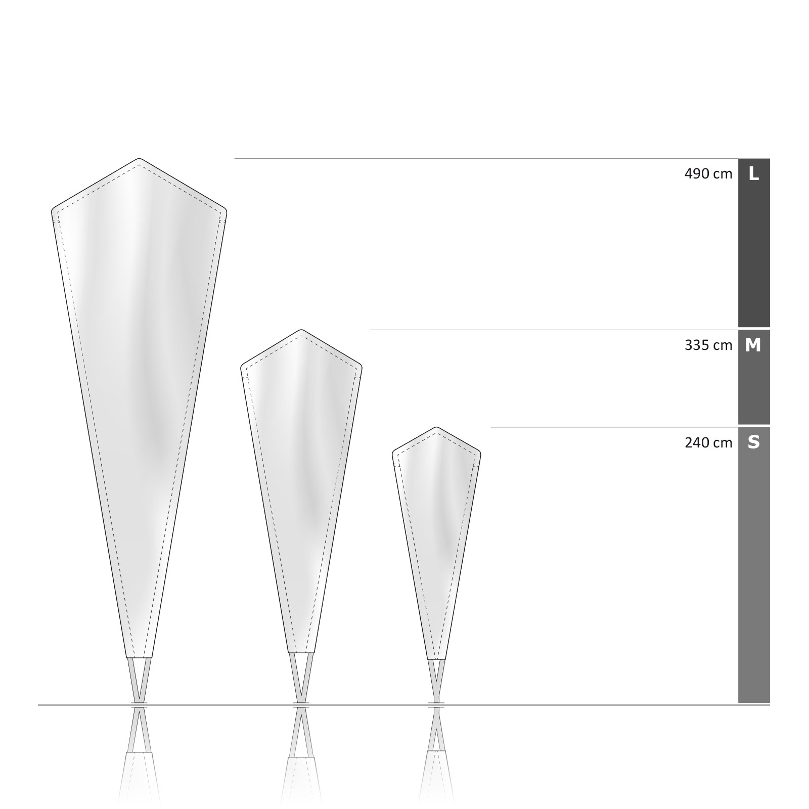 Bowflag® Premium Crystal, Größenübersicht