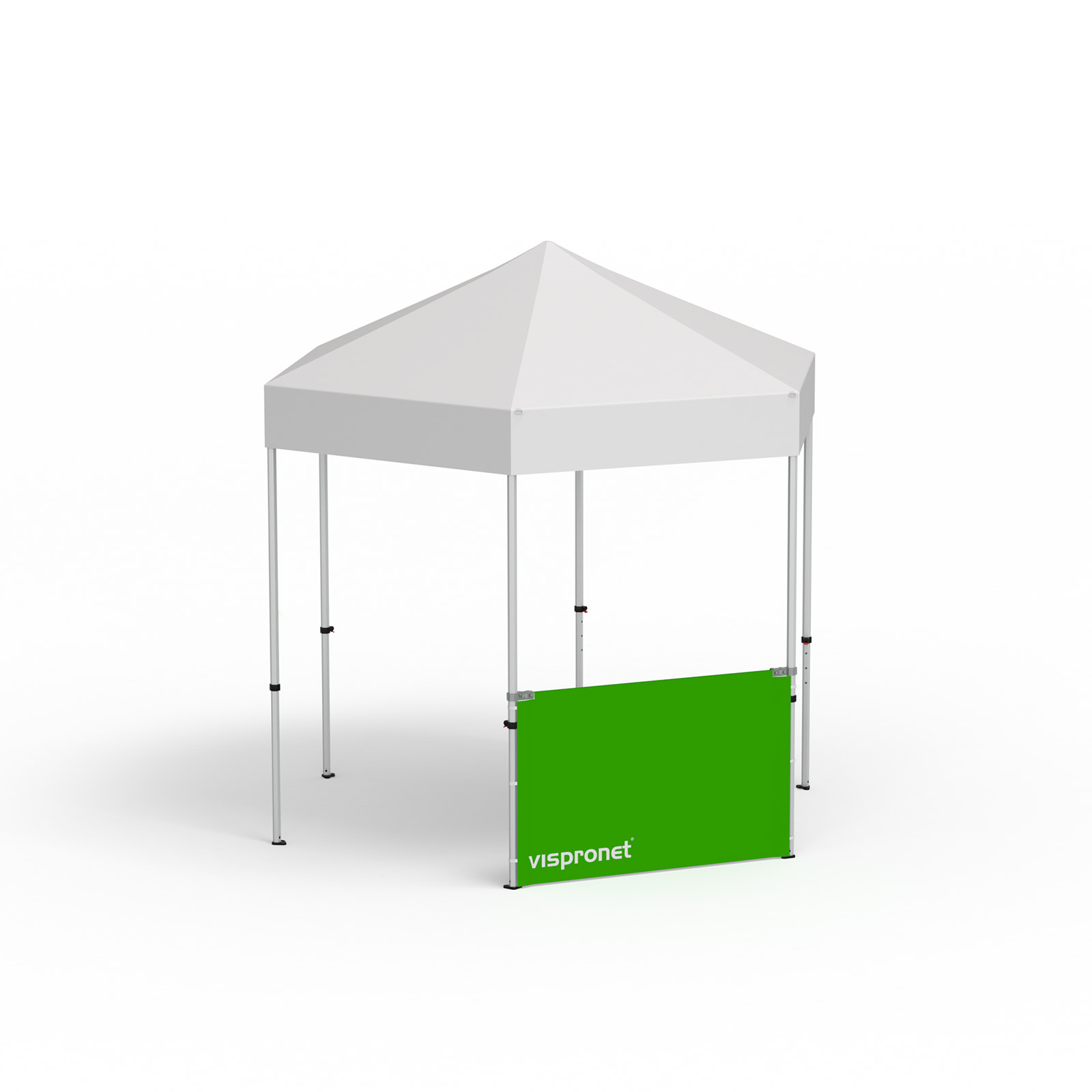 Faltpavillon Select Hexagon, Beispiel mit 1 halbhohen Wand 1,5 m
