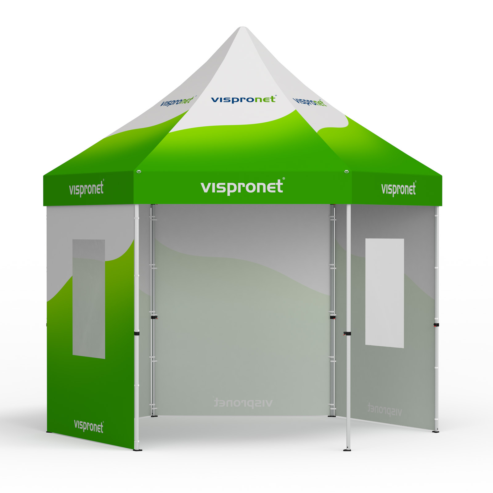 Faltzelt Select Hexagon 4 m, 4 Vollwände, mit Druck