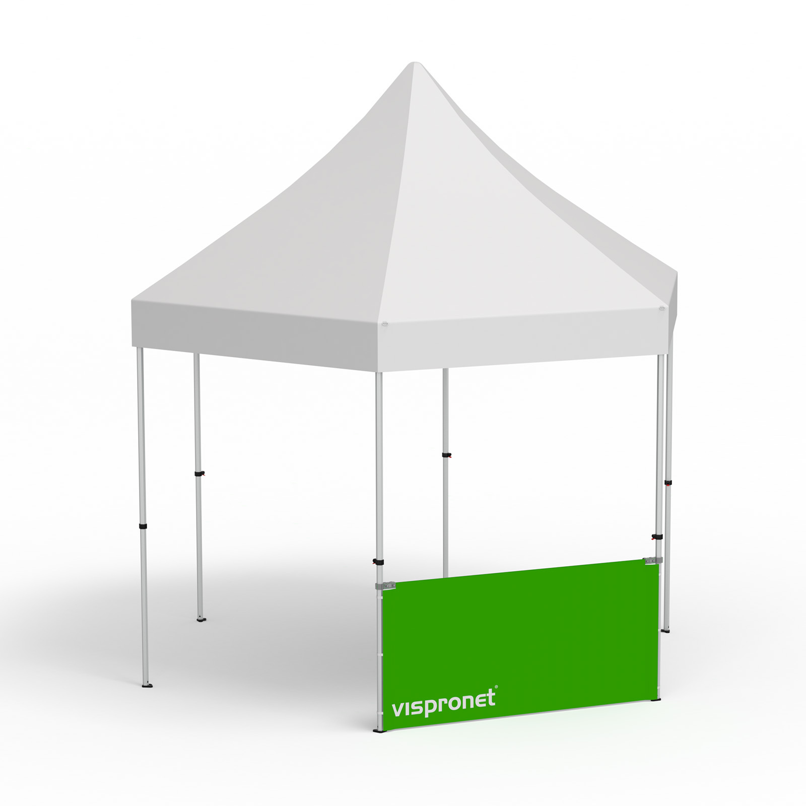 Faltpavillon Select Hexagon, Beispiel mit 1 halbhohen Wand 2 m