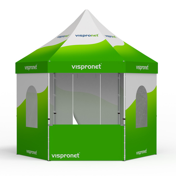 Faltzelt Select Hexagon 4 m, 6 Wände, mit Druck