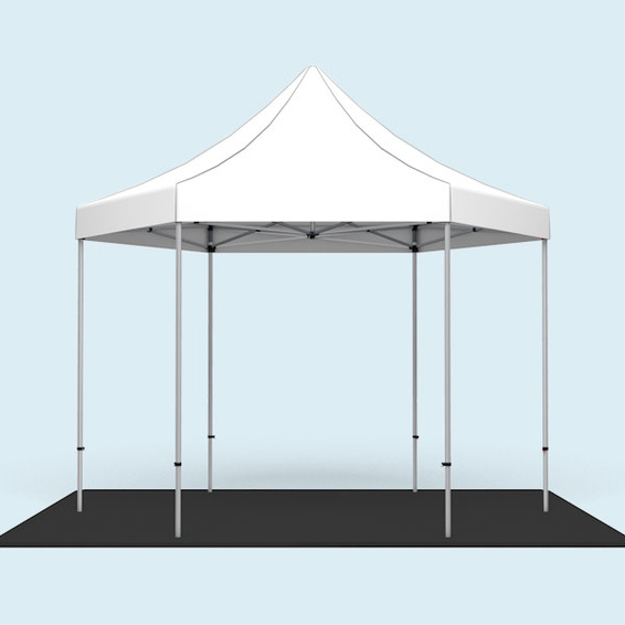 Faltpavillon Select Hexagon 4 m kombiniert mit dem Bodenplatten-Set 4 m