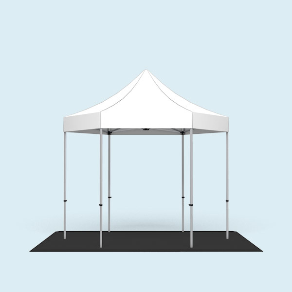 Faltpavillon Select Hexagon 3 m kombiniert mit dem Bodenplatten-Set 3 m