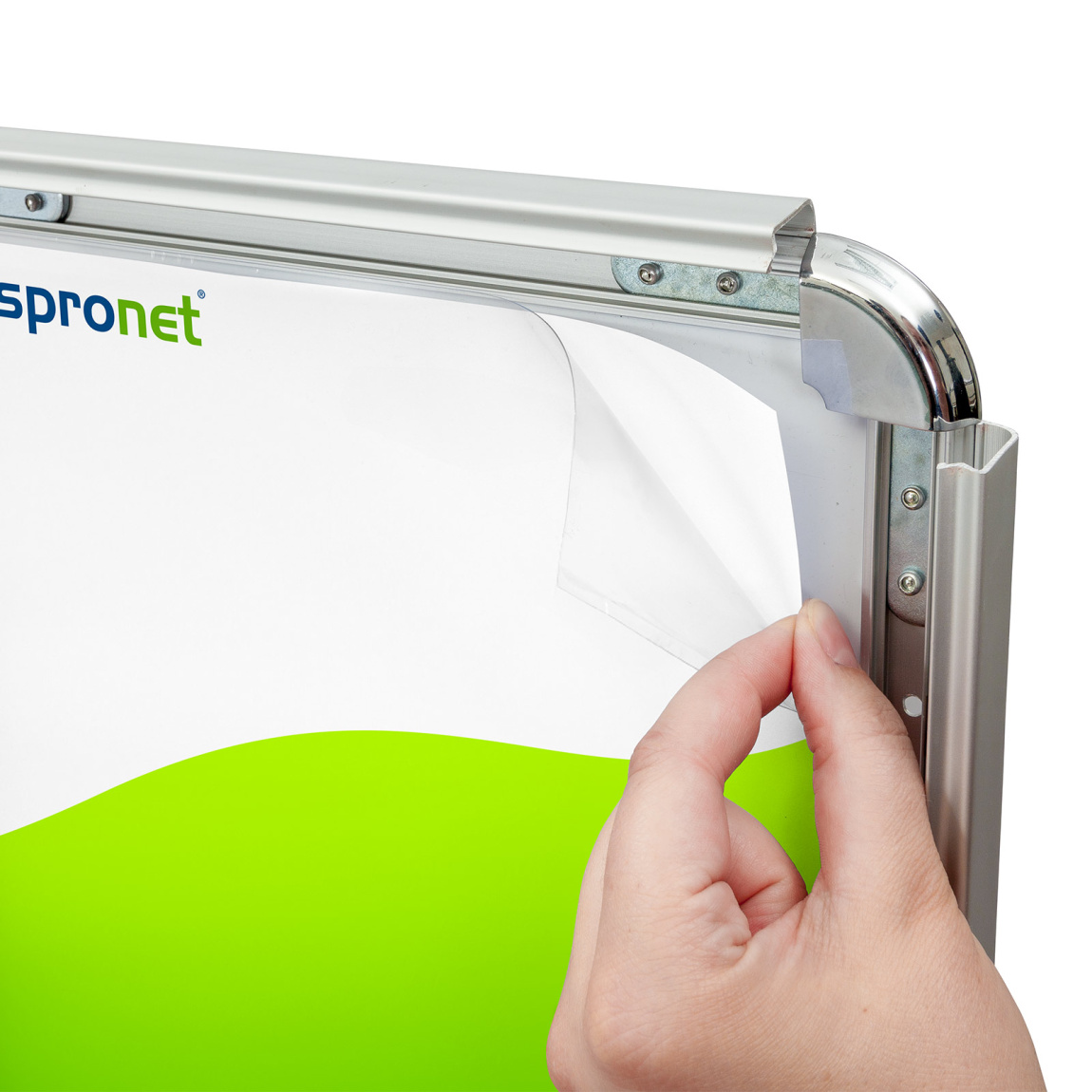 Klapprahmen, Einlegen von Druckteil und Antireflex-Abdeckfolie