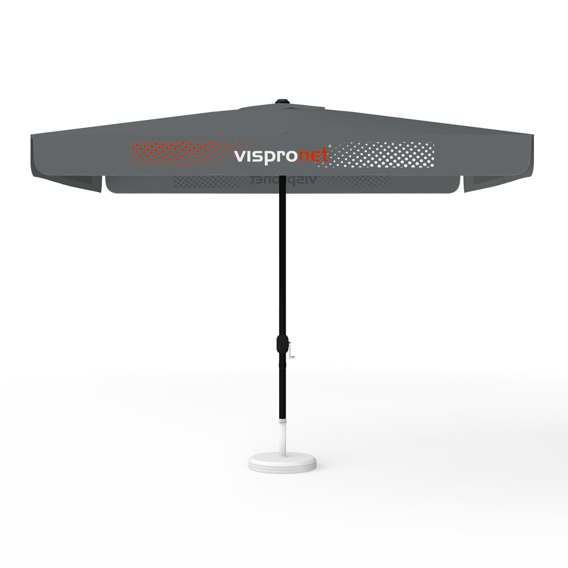 Sonnenschirm mit Logodruck, 300 x 300 cm, 4 Volants mit 2 Motiven im Wechsel bedruckt