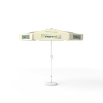 Sonnenschirm mit Logodruck, ø 250 cm, 6 Segmente mit 2 Motiven im Wechsel bedruckt